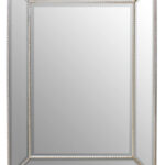 ZIVOR Silver Finish Rectangular Wall Mirror – silver wooden frame with decorative beaded detailing, modern wall mirror.