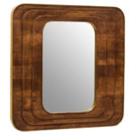 FIORI Square Mango Wood Mirror – hand-carved mango wood frame with brass accents, large square wall mirror.