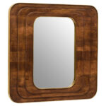 FIORI Square Mango Wood Mirror – hand-carved mango wood frame with brass accents, large square wall mirror.