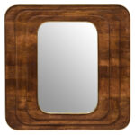 FIORI Square Mango Wood Mirror – hand-carved mango wood frame with brass accents, large square wall mirror.