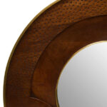 OLIVÉ Circular Mangowood Mirror – round hammered wood frame with gold detailing, modern wall mirror.