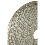 ELEMENT Round Silver Wooden Sculpture made from renewable mango wood with carved grid texture, silver and black finish, mounted on a black stand.