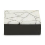LIMA Small Marble Trinket Box with sleek black base and white marble lid featuring a subtle crackled effect, crafted from marble and iron for compact modern storage.