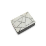 LIMA Small Marble Trinket Box with sleek black base and white marble lid featuring a subtle crackled effect, crafted from marble and iron for compact modern storage.