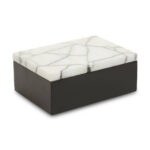 LIMA Small Marble Trinket Box with sleek black base and white marble lid featuring a subtle crackled effect, crafted from marble and iron for compact modern storage.