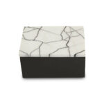 LIMA Large Marble Trinket Box with black base and white marble lid featuring subtle crackled effect, crafted from marble and iron for stylish modern storage.