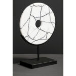 LIMA Marble Sculpture in circular design, crafted from white marble with black veining, mounted on a black iron base for a modern, elegant look.