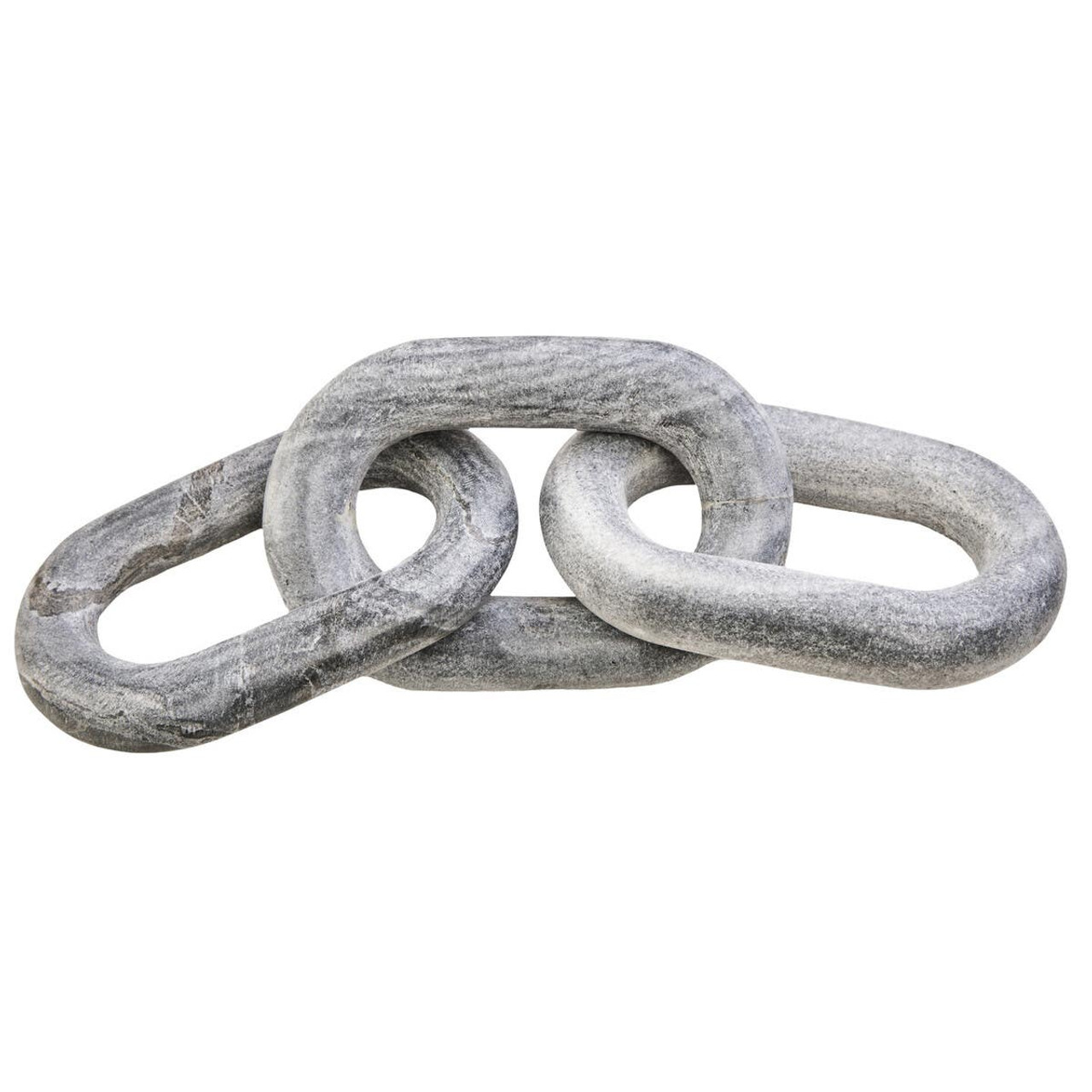 VELAR Grey Marble Chain Sculpture crafted from solid grey marble with natural veining, featuring three interlinked chain links for a bold contemporary accent.