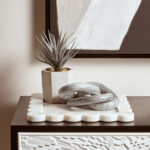 VELAR Grey Marble Chain Sculpture crafted from solid grey marble with natural veining, featuring three interlinked chain links for a bold contemporary accent.