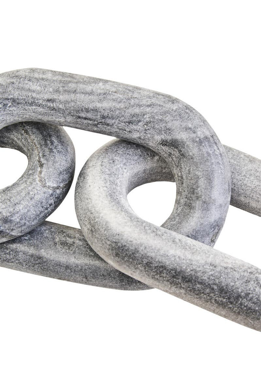 VELAR Grey Marble Chain Sculpture crafted from solid grey marble with natural veining, featuring three interlinked chain links for a bold contemporary accent.