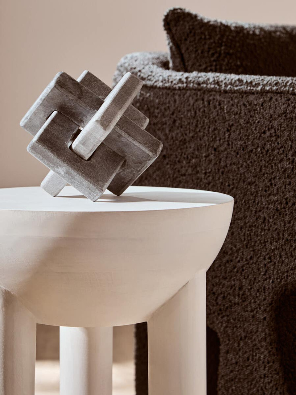 NASON Grey Marble Knot Sculpture handcrafted from solid grey marble with natural veining, featuring a modern knot design.