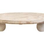 SANTINO Marble Riser with veined marble top supported by a sculptural triple ball base, a modern decorative accent for contemporary interiors.