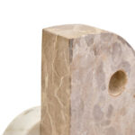 SANTINO Marble Sculpture with chocolate D-shaped marble form featuring a cut-out, anchored by a white round marble piece for a modern abstract decorative accent.