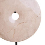 NAVIS Beige Marble Sculpture – Medium size polished cream marble disc with natural veining on black metal stand.