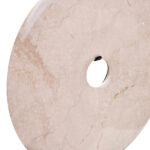 NAVIS Beige Marble Sculpture – Medium size polished cream marble disc with natural veining on black metal stand.