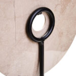 NAVIS Beige Marble Sculpture – Medium size polished cream marble disc with natural veining on black metal stand.