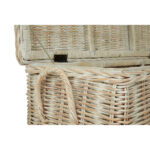 CADENZA White Wash Rattan Storage Trunks set of 2, rectangular woven rattan trunks with matching lids and metallic hinges, rustic storage boxes with whitewashed finish.