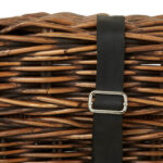PORTIA Rattan Trunk Set in antique brown handwoven rattan with black faux leather straps and silver buckles, rustic storage trunks with hinged lids and spacious interiors.