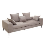 MILLER Grey Three Seat Sofa with low backrest, clean linear detailing, and metal legs, modern grey three-seater sofa for contemporary living rooms.