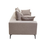 MILLER Grey Three Seat Sofa with low backrest, clean linear detailing, and metal legs, modern grey three-seater sofa for contemporary living rooms.