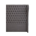 ANTON Super Kingsize Grey Headboard upholstered in grey fabric with deep button tufting, tall wingback sides, and a mid-century modern silhouette.