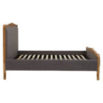 EMILIA Super Kingsize Bed in grey fabric with oak wood trims, featuring shaped headboard and footboard for a timeless and elegant bedroom centerpiece.