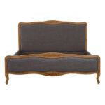 EMILIA Super Kingsize Bed in grey fabric with oak wood trims, featuring shaped headboard and footboard for a timeless and elegant bedroom centerpiece.