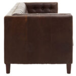 VURO Three Seat Dark Brown Leather Sofa with tufted back and oak wood legs, Chesterfield-inspired dark brown leather sofa, elegant three-seater in rich brown leather for classic and modern interiors.