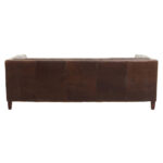 VURO Three Seat Dark Brown Leather Sofa with tufted back and oak wood legs, Chesterfield-inspired dark brown leather sofa, elegant three-seater in rich brown leather for classic and modern interiors.