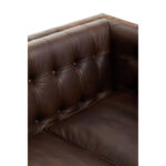 VURO Three Seat Dark Brown Leather Sofa with tufted back and oak wood legs, Chesterfield-inspired dark brown leather sofa, elegant three-seater in rich brown leather for classic and modern interiors.