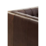VURO Three Seat Dark Brown Leather Sofa with tufted back and oak wood legs, Chesterfield-inspired dark brown leather sofa, elegant three-seater in rich brown leather for classic and modern interiors.