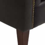 Alt text: VURO Three Seat Black Leather Sofa in antique ebony leather with button tufted back, Chesterfield-inspired three-seat sofa with oak wood legs, elegant black leather sofa for modern and classic interiors.