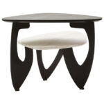 CAVEL 2 Tier Small Coffee Table – grey and white marble-effect ceramic tops with black iron frame.