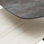 CAVEL 2 Tier Small Coffee Table – grey and white marble-effect ceramic tops with black iron frame.