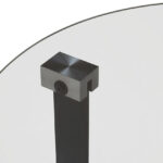 VIONA Small Ceramic and Glass Coffee Table – round grey glass top with marble-effect ceramic shelf and black iron legs.