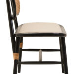 ETERO Natural Cane Bench – woven cane backrest with beige fabric seat and black elm wood frame, modern accent bench.