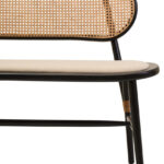 ETERO Natural Cane Bench – woven cane backrest with beige fabric seat and black elm wood frame, modern accent bench.