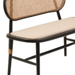 ETERO Natural Cane Bench – woven cane backrest with beige fabric seat and black elm wood frame, modern accent bench.