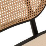 ETERO Natural Cane Bench – woven cane backrest with beige fabric seat and black elm wood frame, modern accent bench.
