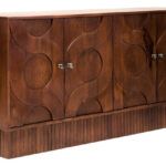 OLIVÉ Mangowood Sideboard – four-door carved mango wood sideboard with hammered details and interlocking motif.