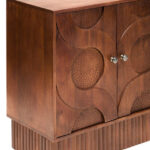 OLIVÉ Mangowood Sideboard – four-door carved mango wood sideboard with hammered details and interlocking motif.