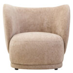 TIVON Deep Stone Chenille Curved Chair – modern curved chair upholstered in textured deep stone chenille with plump cushioning.