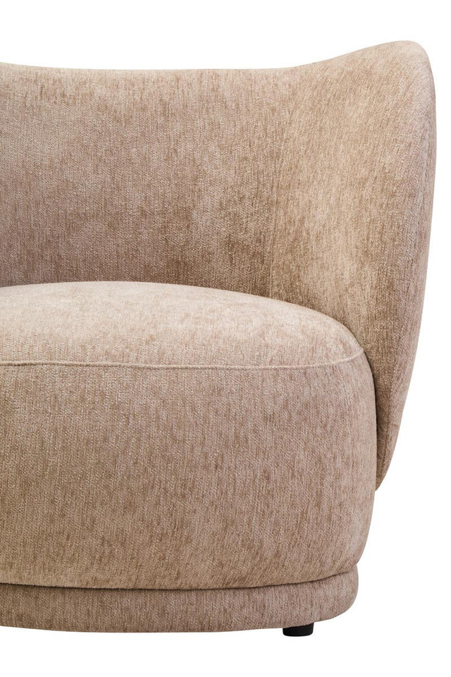 TIVON Deep Stone Chenille Curved Chair – modern curved chair upholstered in textured deep stone chenille with plump cushioning.