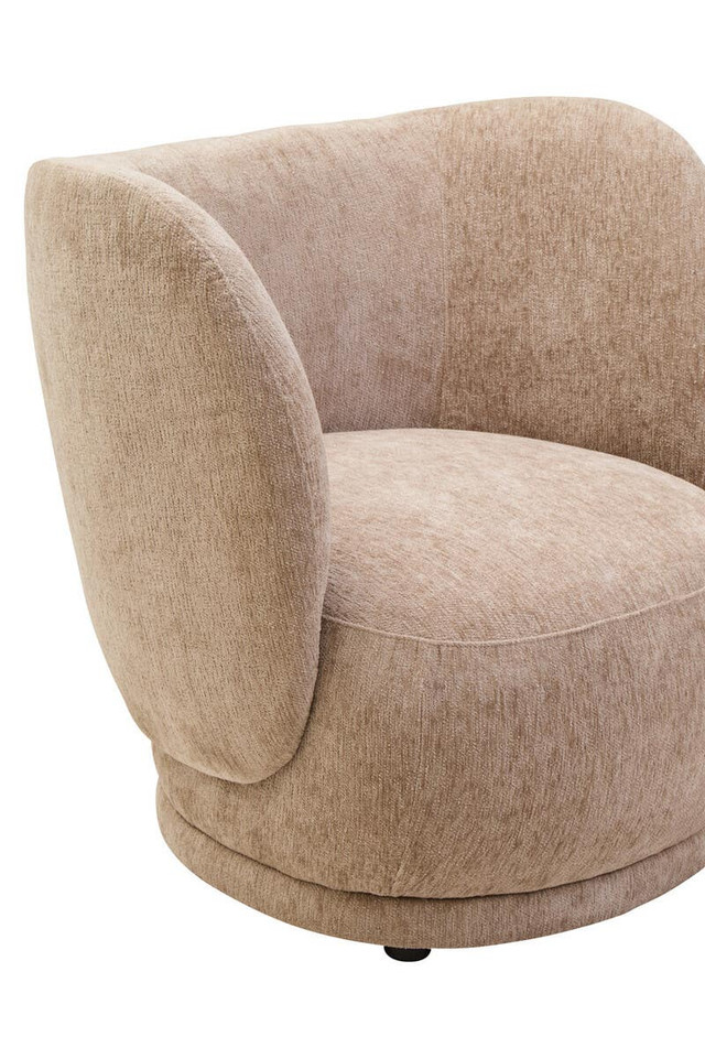 TIVON Deep Stone Chenille Curved Chair – modern curved chair upholstered in textured deep stone chenille with plump cushioning.