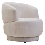SAVRO Ivory Linen Chair – curved chair upholstered in ivory linen with plush cushioning.