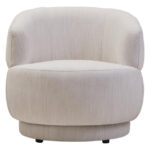 SAVRO Ivory Linen Chair – curved chair upholstered in ivory linen with plush cushioning.