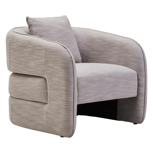 SAVRO Grey Linen Effect Curved Chair – modern curved chair with textured grey linen-effect upholstery and distinctive back design.
