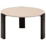 Palermo Round Cream Marble Top Large Coffee Table with cream marble surface and black acacia wood legs – modern luxury living room furniture.