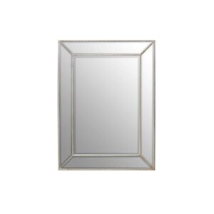 ZIVOR Silver Finish Rectangular Wall Mirror – silver wooden frame with decorative beaded detailing, modern wall mirror.