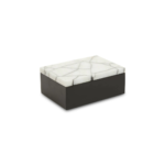 LIMA Small Marble Trinket Box with sleek black base and white marble lid featuring a subtle crackled effect, crafted from marble and iron for compact modern storage.